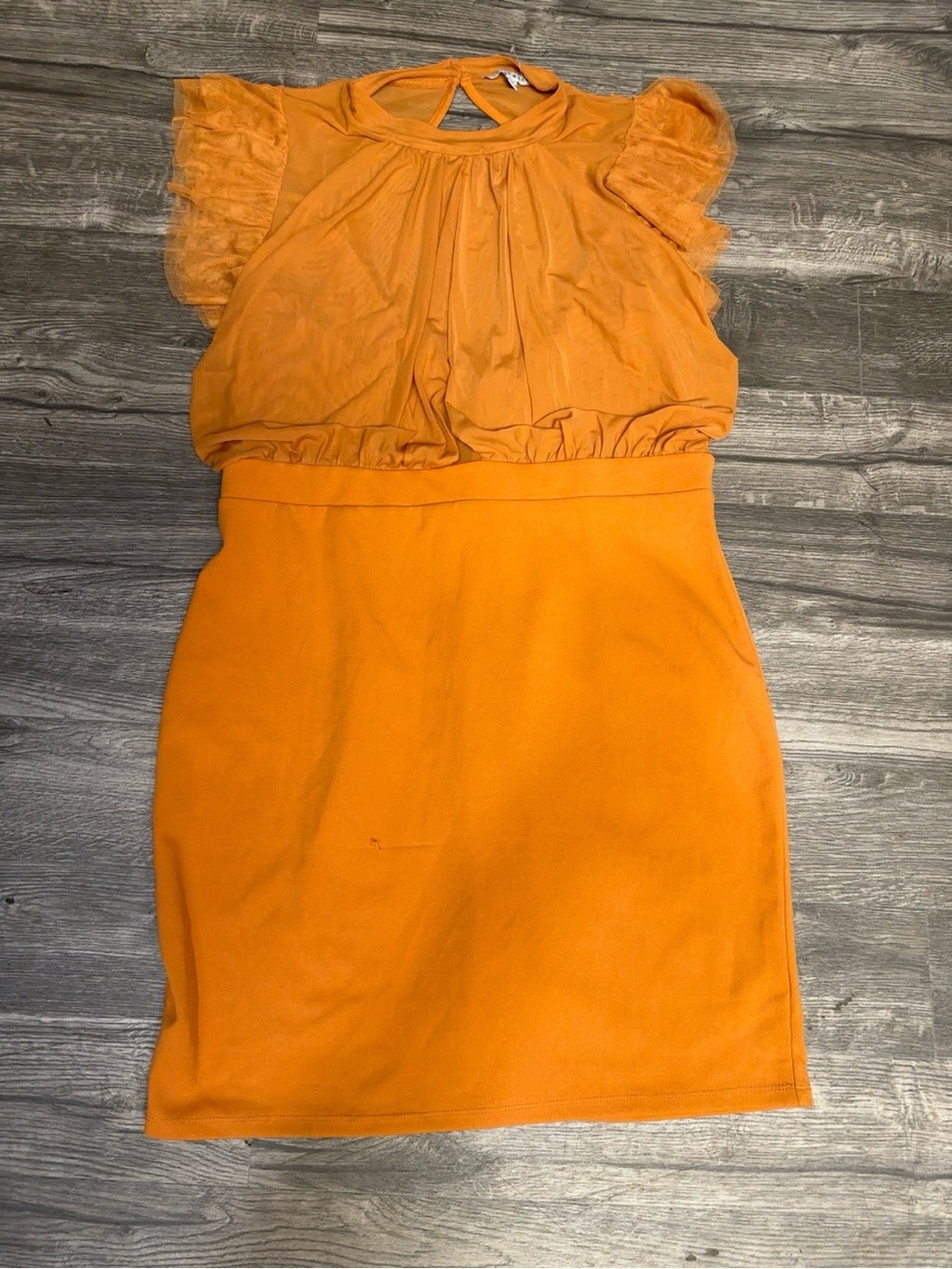 Haute Monde Orange Bodycon Dress 2X | Ruffle Tulle Sleeves | Plus Size - Picture 2 of 7
